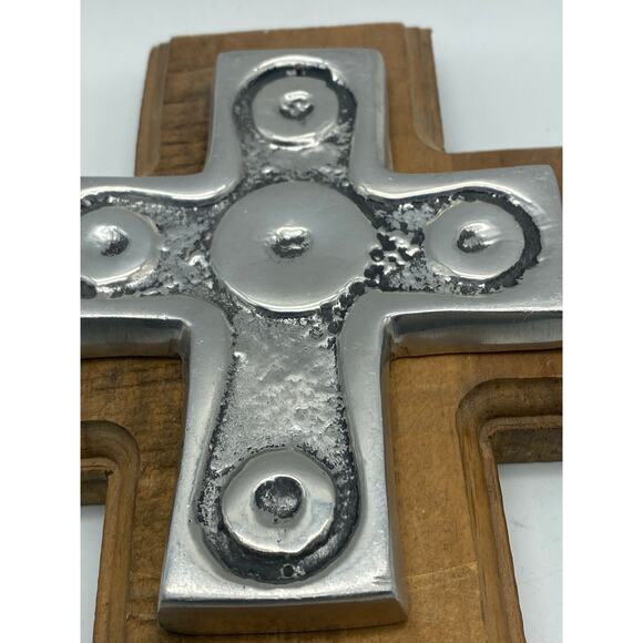 Folk Art Rustic Wood And Pewter Wall‎ Hanging  Cross. - Picture 6 of 9